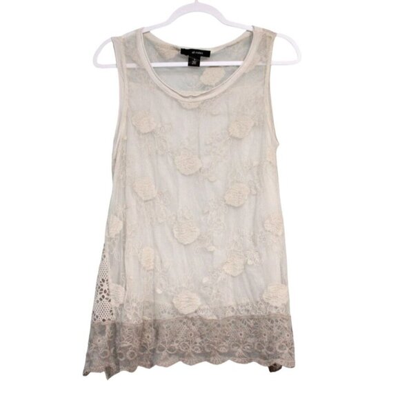 Ali Miles Tops - Ali Miles Tunic Blouse Size Small Ivory Floral Sheer Lace Beach Boho Lagenlook